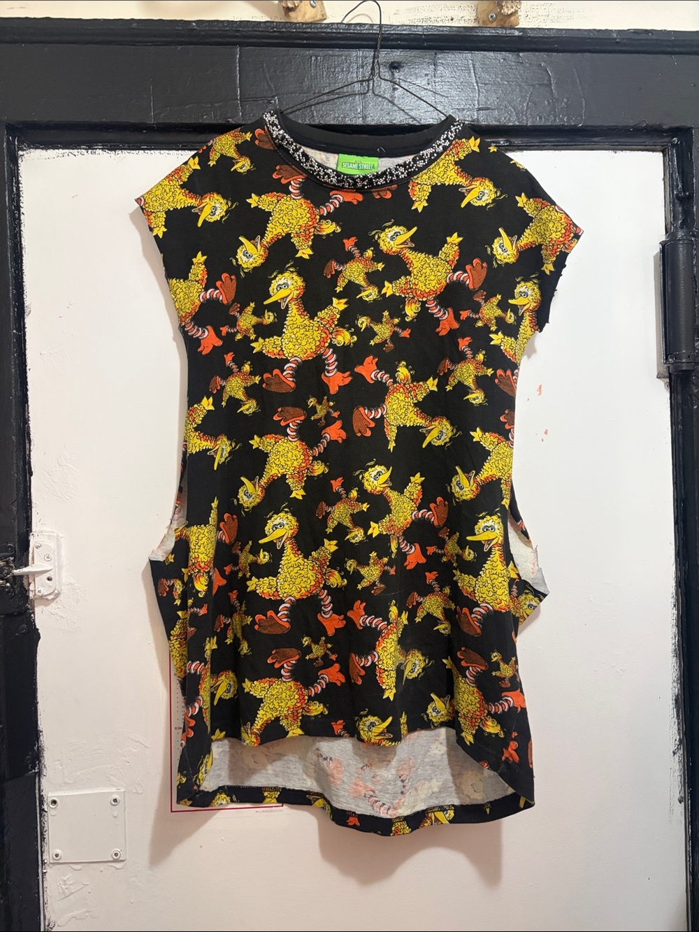 Sesame Street Big Bird Black Yellow Orange Patterned Tank Top